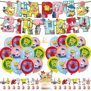 SpongeBob Birthday Party Decoration Set | Banner, Cake Topper, Cupcake Toppers, Balloons & Foil Balloons