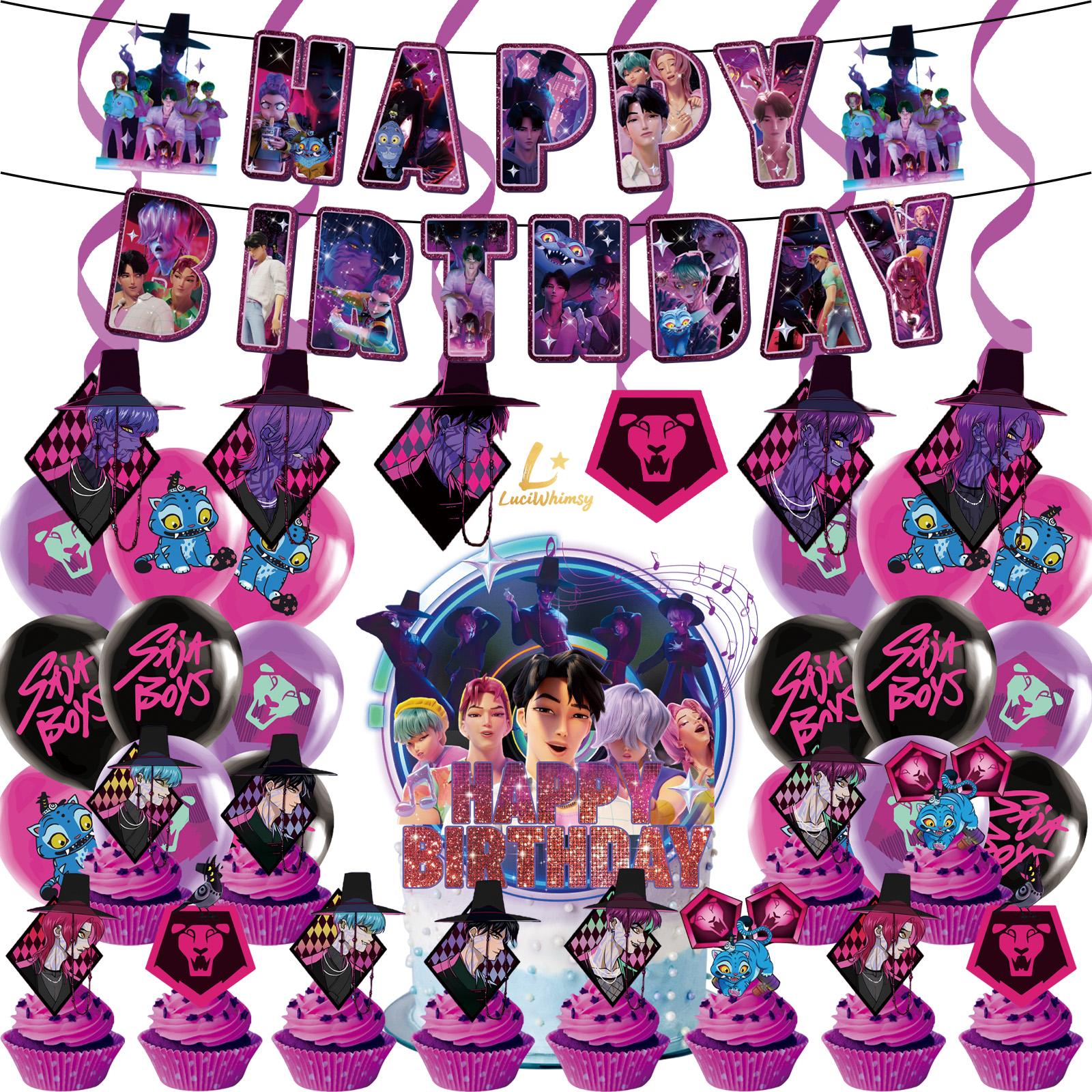 MeiYiYou Birthday Party Supplies,MeiYiYou Birthday Decorations Set - Banners,Cake Toppers,21PCS Cupcake Toppers Perfect For Boys And Girls(Pink