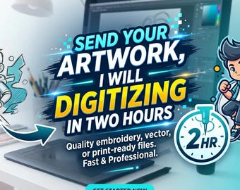 Servicio de digitalización de bordados, entrega rápida en 2 horas, todos los formatos.