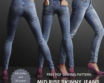 Skinny Jean pants Sewing Pattern, Women's, women, woman, girls, Tapered Leg Denim pant jeans