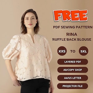 Rina Blouse Sewing Pattern: Puffed Sleeve Ruffle Back | Casual Dress | Wedding Wearing Dress