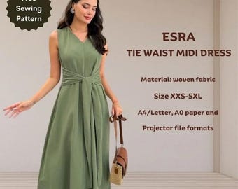 Vestido midi Esra con lazo en la cintura – Patrón de costura en PDF / Patrones de vestidos / Vestidos casuales / Vestidos de fiesta