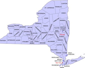 Mapa de Nueva York con condados SVG: Esquema imprimible (descarga digital)