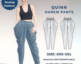 Patrón de costura para pantalones harén Quinn: DIY fácil (PDF)