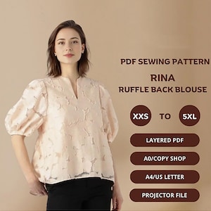 Rina blus sömnadsmönster: Puffärm med volang baktill | Vardagsklänning | Bröllopsklänning