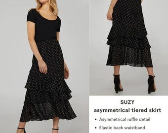 Falda asimétrica escalonada Suzy / Patrón de costura en PDF / Manga acampanada / Vestido de fiesta / Vestido informal