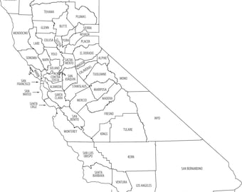 Mapa de California con condados SVG: Esquema imprimible (descarga digital)