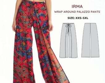Patrón de costura para pantalones palazzo para mujer, niña / Tallas S, M, L, XXS-5XL