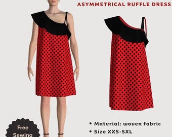 Vestido asimétrico con volantes Aurora – Patrón de costura (PDF) / Patrones de vestidos / Vestidos casuales / Vestidos de fiesta