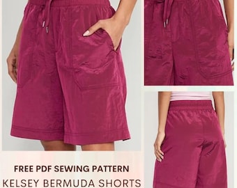 Patrón de costura en PDF para pantalones cortos bermuda Kelsey con cintura elástica