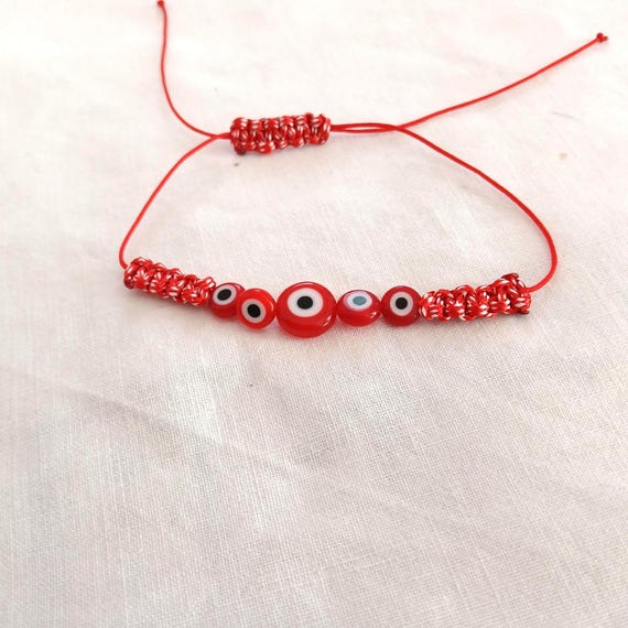 red evil eye macrame bracelet