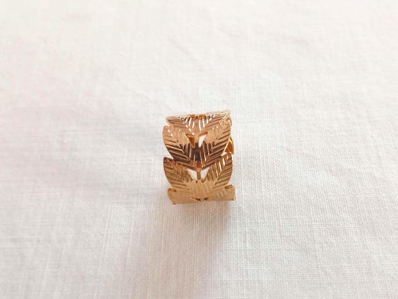 14k Plated Stainless Steel Ring Leaves Adjustable