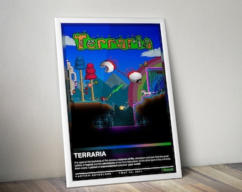 Terraria Poster Print | Terraria Cover | Gaming Poster | 4 Colors | Gaming Decor | Video Game Poster | Gaming Gift | Video Game Print