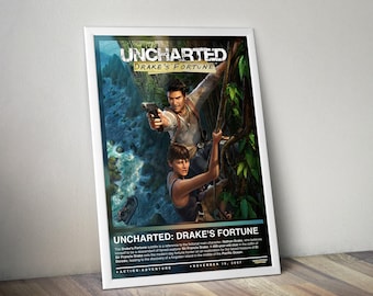 Uncharted Drake's Fortune Poster | Uncharted Print | Gaming Poster | 4 Colors, Gaming Decor, Video Game Poster, Gaming Gift, Gaming Wall Art