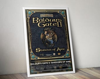 Baldur's Gate 2 Poster Print | Baldur's Gate Cover | Gaming Poster, 4 Colors, Gaming Decor, Video Game Poster, Gaming Gift, Video Game Print