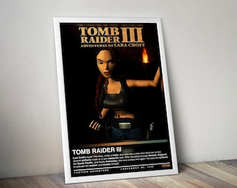 Impresión de póster de Tomb Raider 3 / Impresión de póster de Tomb Raider / Póster de videojuegos / 4 colores / Decoración de videojuegos / Póster de videojuegos, Regalo de videojuegos, Arte de videojuegos