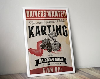 Póster de Mario Kart / Láminas de Super Mario / Póster de videojuegos retro / Pósters de videojuegos / Pósters de videojuegos / Láminas de videojuegos / Regalos de videojuegos