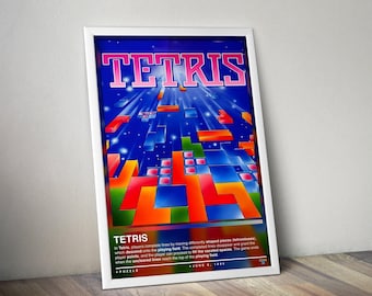Poster Tetris | Décor Tetris | Poster de jeu vidéo | 4 couleurs | Décoration de jeu | Poster de jeu vidéo, cadeau de jeu vidéo, art mural de jeu vidéo, décoration de jeu vidéo