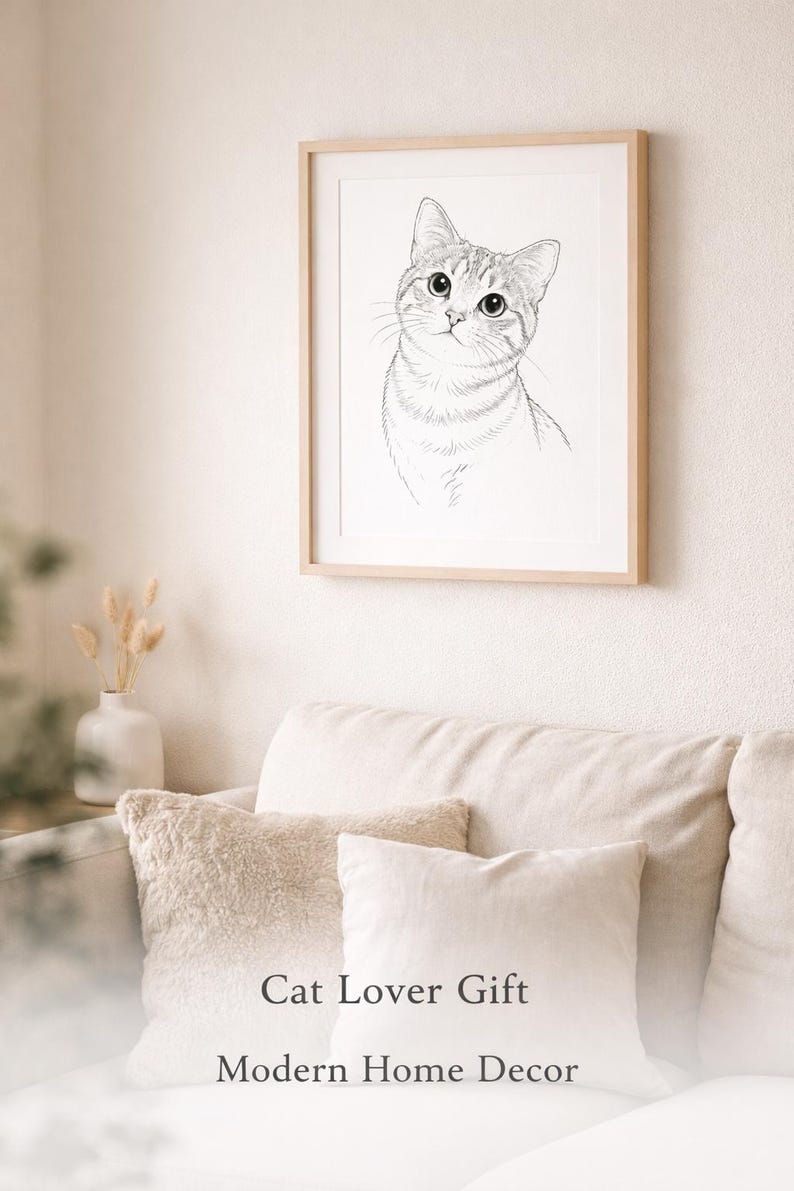 Minimalist Cat Line Art Print | Black and White Cat Drawing | Modern ...