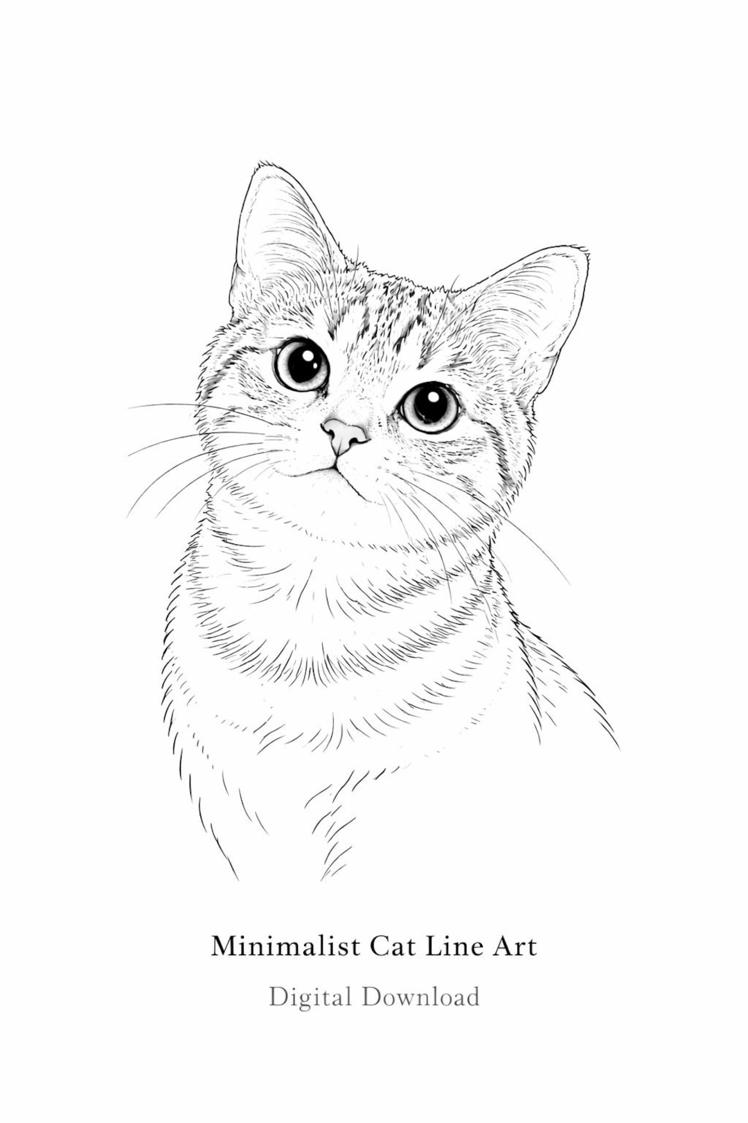 Minimalist Cat Line Art Print | Black and White Cat Drawing | Modern ...