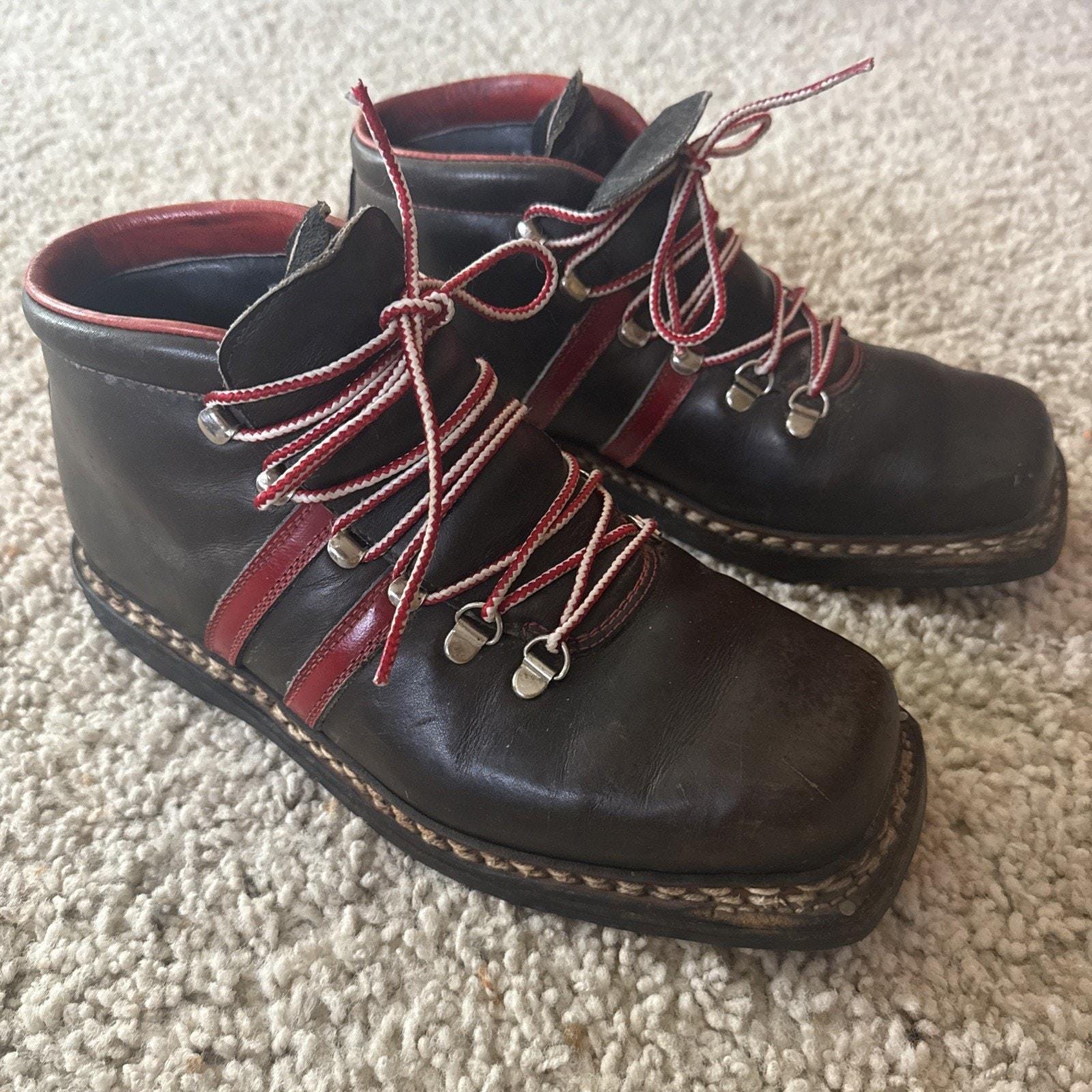 Vtg Fabiano Leather Ski Boots 6.5 Made in Italy Nordic 3-Pin Retro Cabin Decor Leather Cross Country Ski Boots Shoes by FABIANO Made in  main image 4