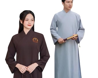 Kant-en-klare, boeddhistische tempeloutfit voor dames, traditioneel boeddhistisch ceremonieel gewaad met lotusborduurwerk elegante buitenmantel voor rituelen en gebed