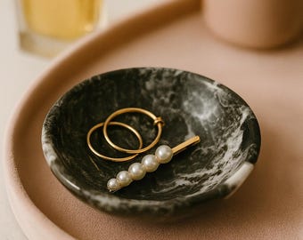 Handcrafted Black Marble Ring Dish - Decorative Jewelry Holder