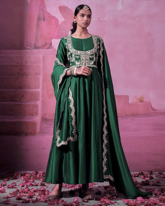Embroidered Green Koti With Dupatta Designer Ethnic Outfitindian Wedding & Party Wear Dress for Wome