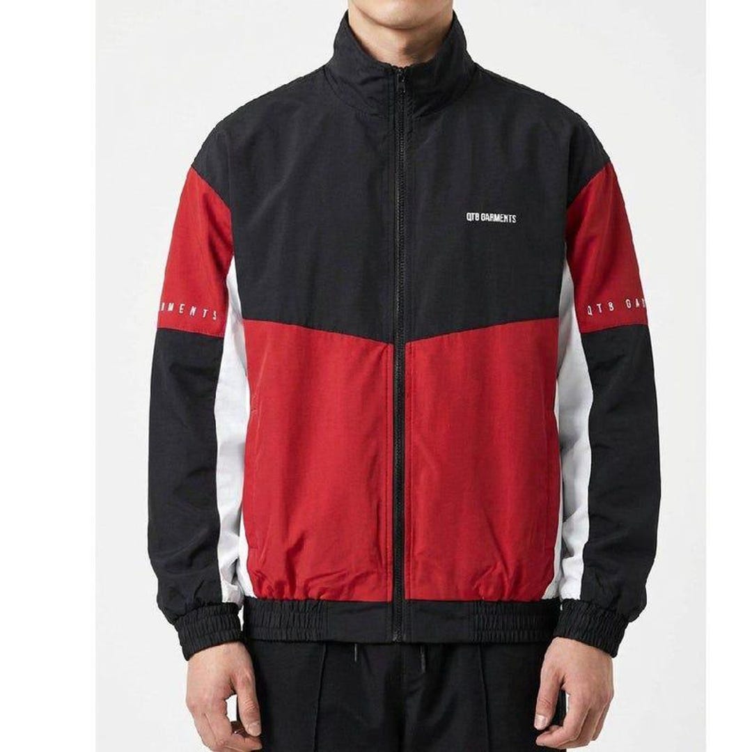 Handmade Red Black White Color Block Track Jacket | Unisex
