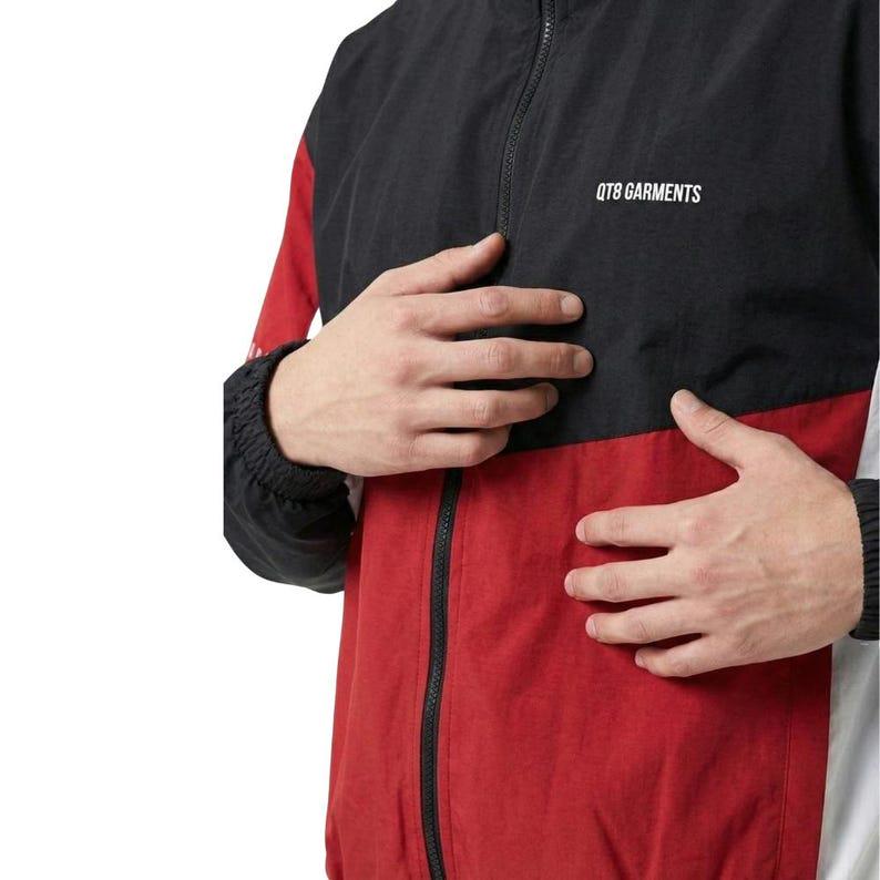 Handmade Red Black White Color Block Track Jacket | Unisex