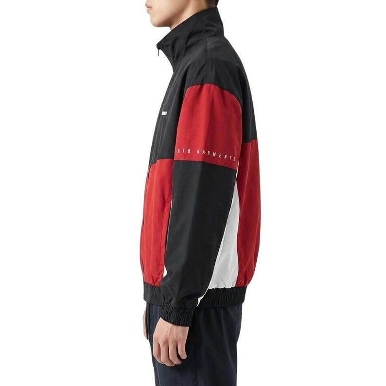 Handmade Red Black White Color Block Track Jacket | Unisex