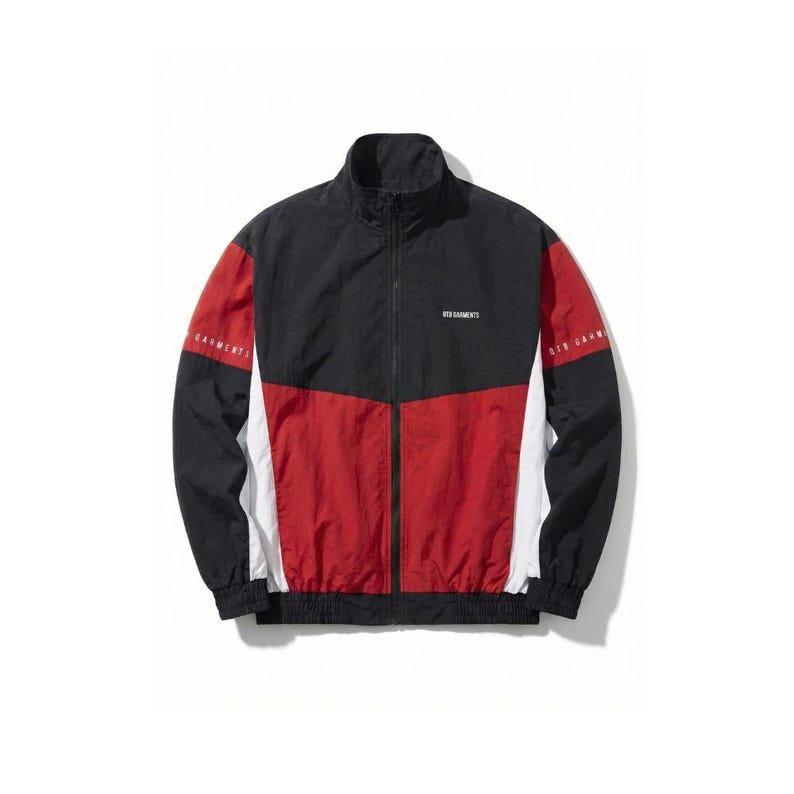Handmade Red Black White Color Block Track Jacket | Unisex