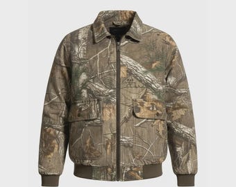 Unisex Handmade 90's Vintage Real Tree Camo Bomber Jacket - Unisex Camo Vintage Jacket