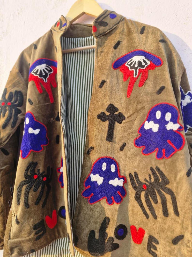 Sujani geborduurd Artwear fluwelen jack voor boho-winteroutfits afbeelding 2