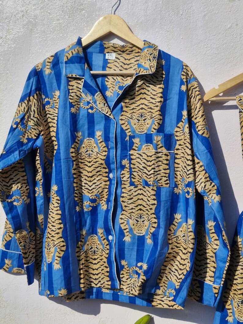 Personalized Pink Cotton Pajama Set | Tiger Print with Tote & Pouch image 14