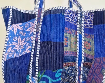 Borsa tote in cotone patchwork vintage, borsa a mano fatta a mano