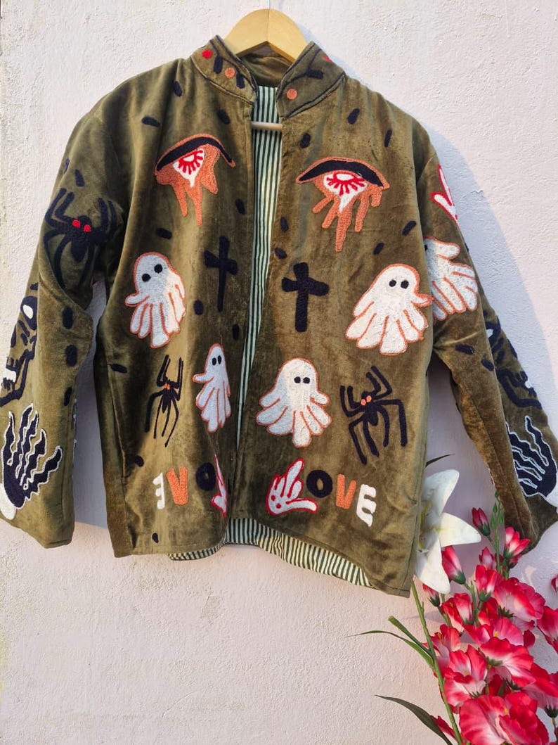 Sujani geborduurd Artwear fluwelen jack voor boho-winteroutfits Pattern 4