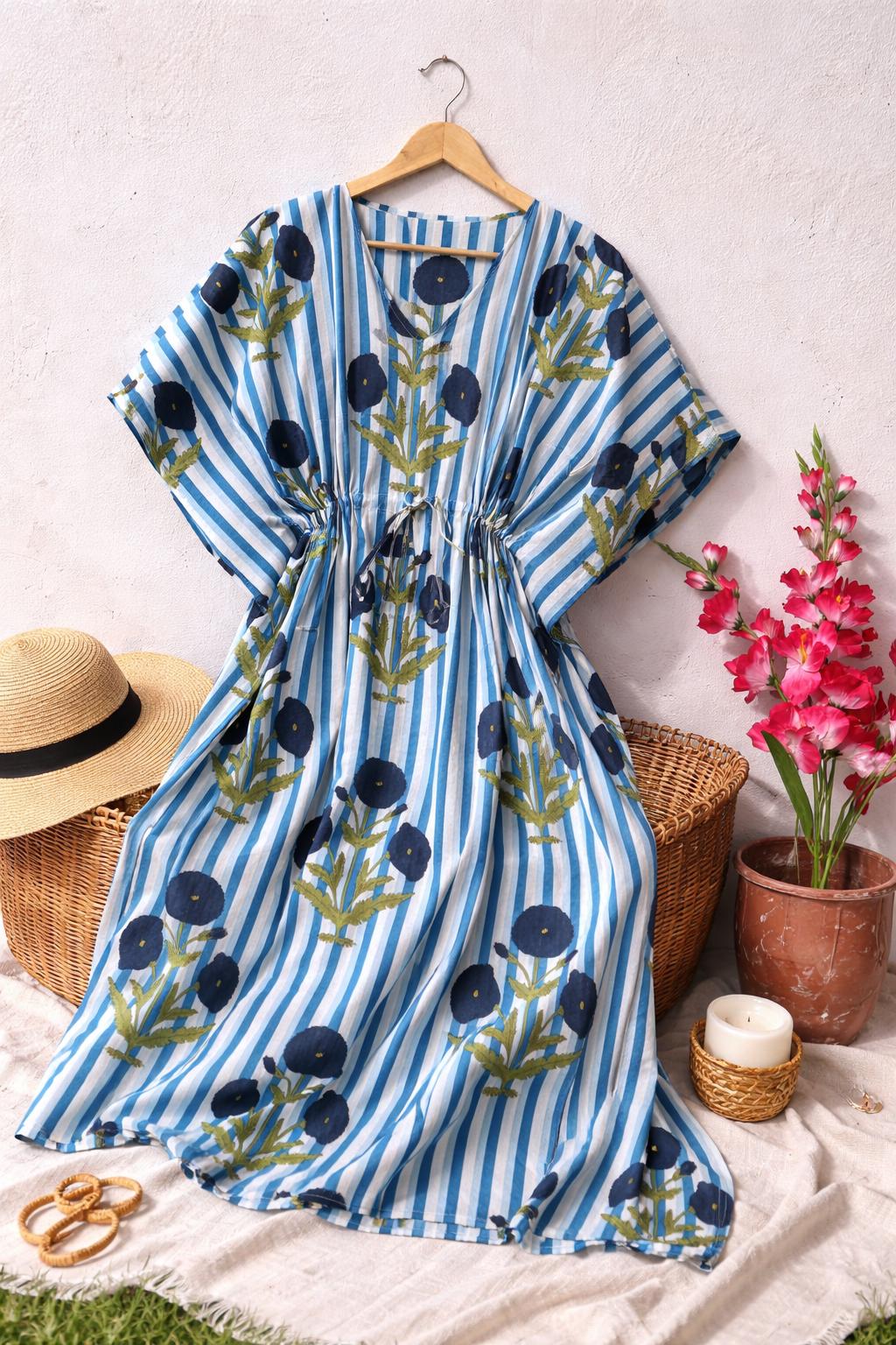 blue dress for baby girl Women’s Indian Cotton Tiered Long Maxi Dress with Embroidery main image 0