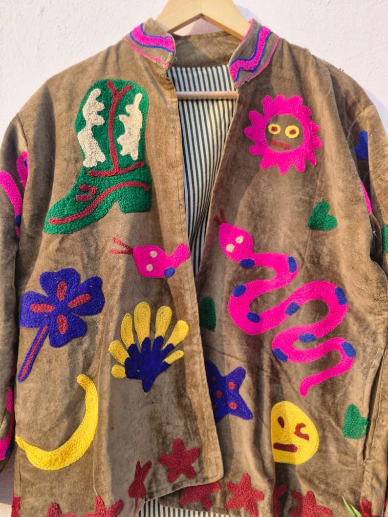 Sujani geborduurd Artwear fluwelen jack voor boho-winteroutfits Pattern 3