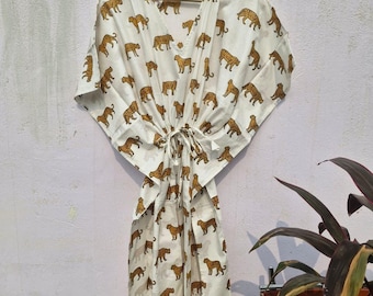 Animal Print Cotton Kaftan: Indian Maxi Dress, Beach Cover Up