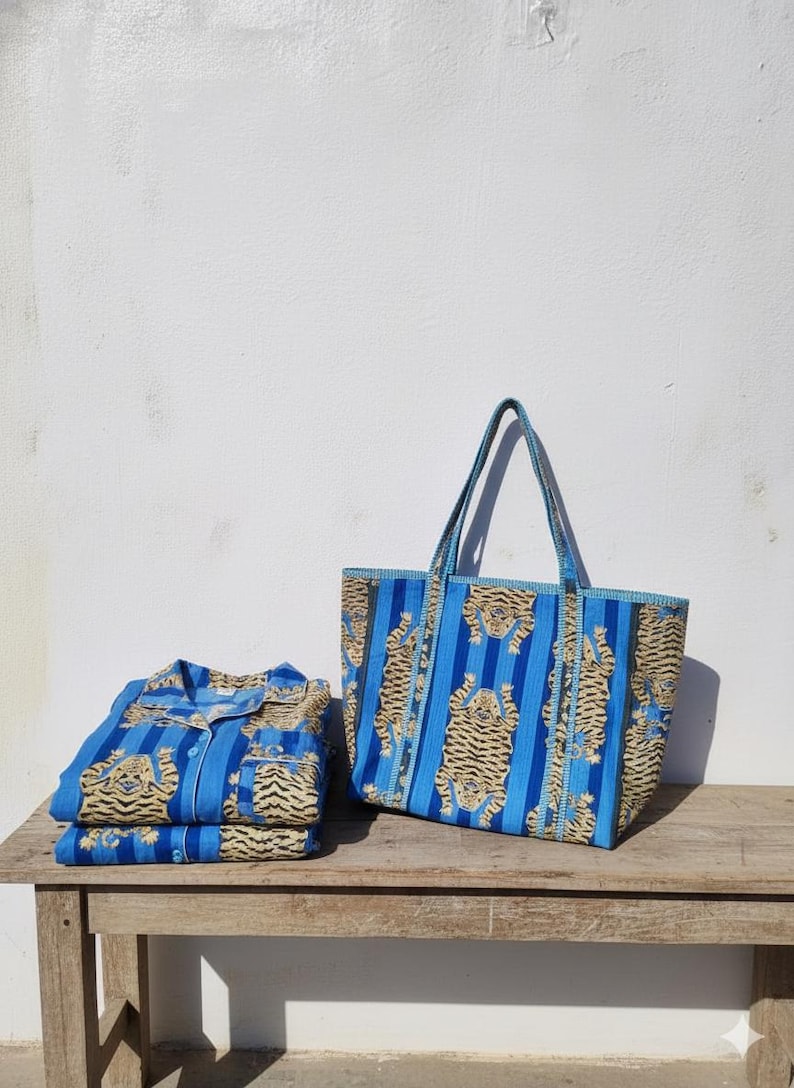 Personalized Pink Cotton Pajama Set | Tiger Print with Tote & Pouch image 16