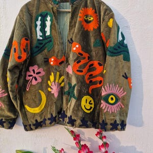 Sujani geborduurd Artwear fluwelen jack voor boho-winteroutfits Pattern 2