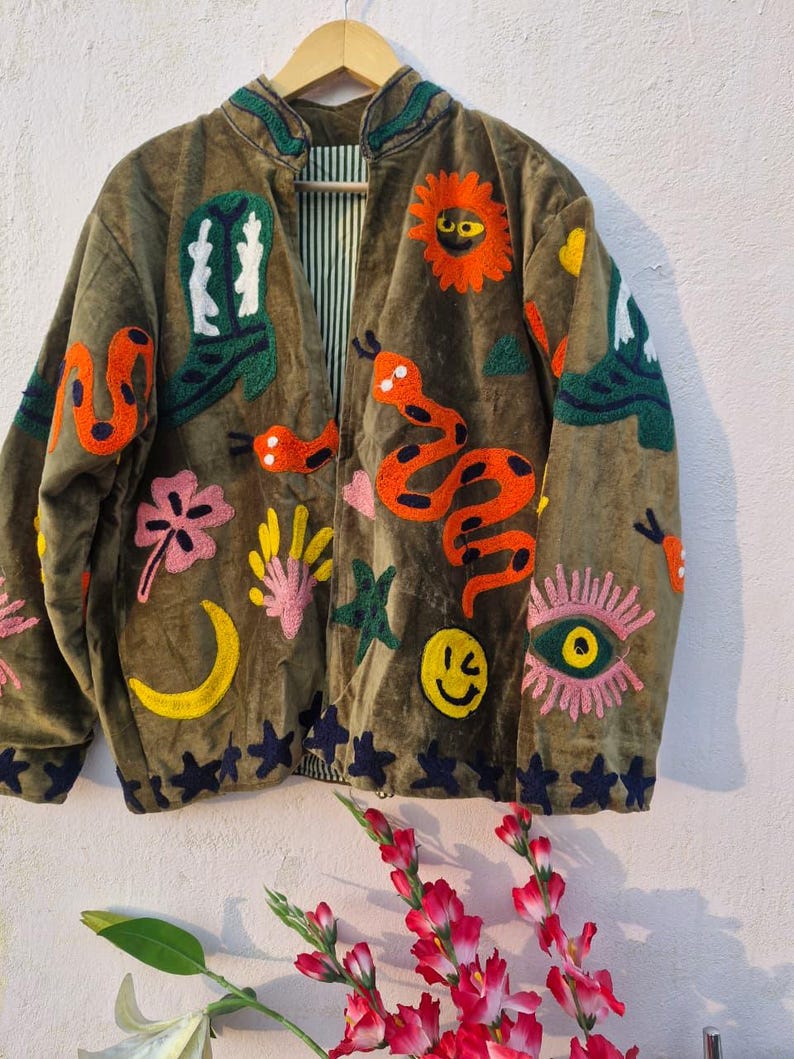 Sujani geborduurd Artwear fluwelen jack voor boho-winteroutfits Pattern 2