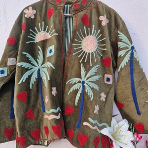Sujani geborduurd Artwear fluwelen jack voor boho-winteroutfits Pattern 5