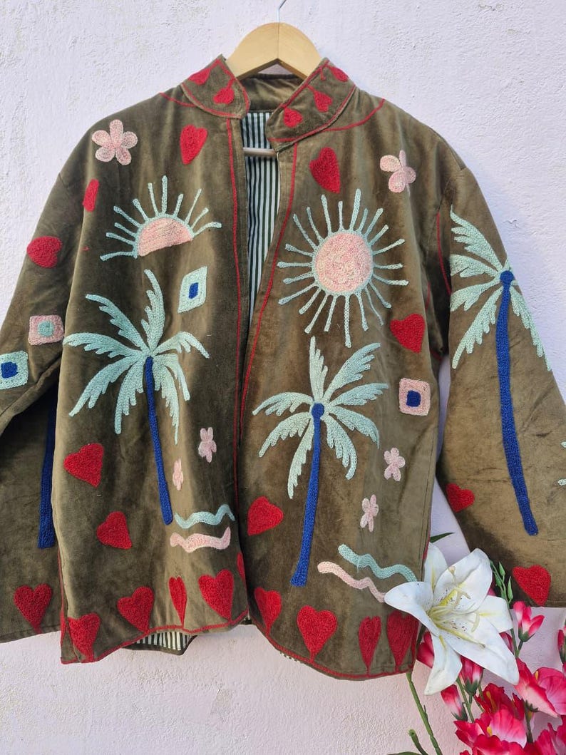 Sujani geborduurd Artwear fluwelen jack voor boho-winteroutfits Pattern 5