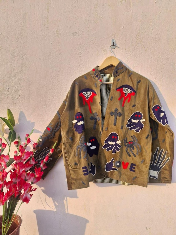 Sujani Embroidered Artwear Velvet Jacket for Boho Winter Outfits