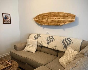 Rustic Wooden Surfboard Decor - Coastal Decor Art