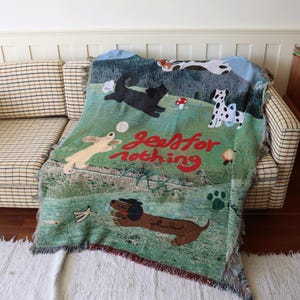 Couverture tissée avec tapisserie pour chien, jeté de style vintage, housse de canapé en mélange de coton, tenture murale pour chiot mignon, couverture jacquard artistique