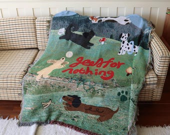 Woven Dog Tapestry Blanket, Vintage Style Throw, Cotton Blend Sofa Cover, Cute Puppy Wall Hanging, Art Jacquard Blanket