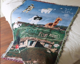 Woven Dog Tapestry Blanket, Vintage Style Throw, Cotton Blend Sofa Cover, Cute Puppy Wall Hanging, Art Jacquard Blanket
